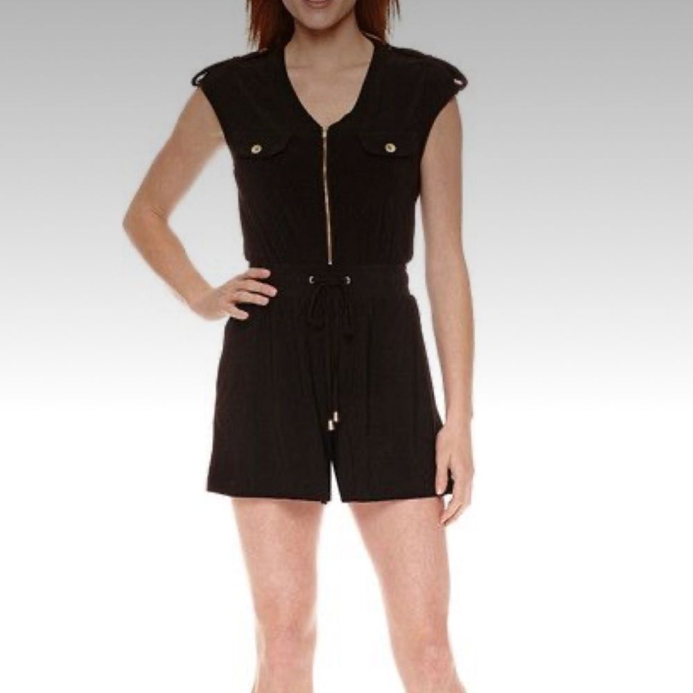 Emma And Michele Short Sleeve Romper - Black - Size Medium